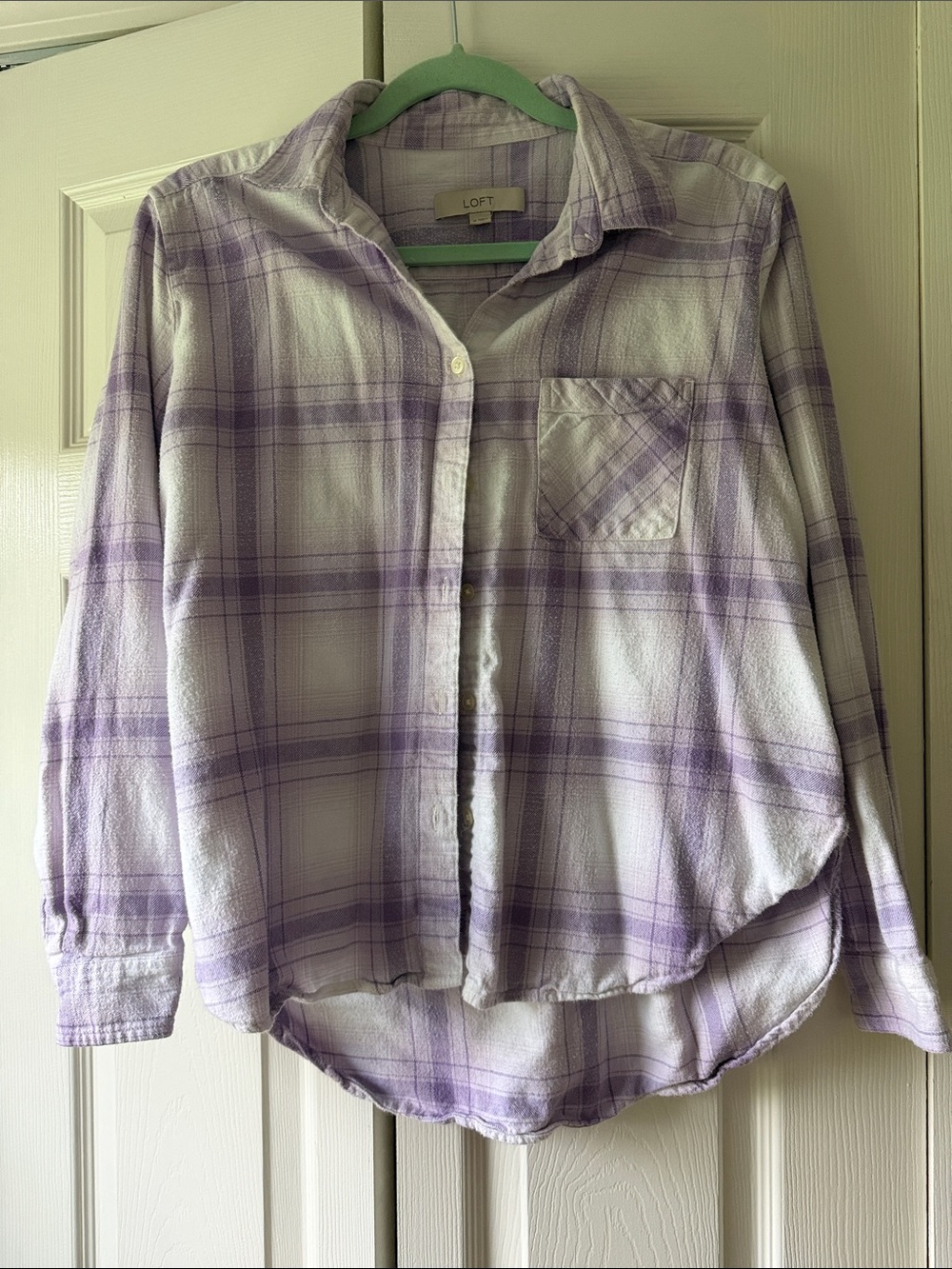 LOFT Lavender Plaid Button-Down Shirt